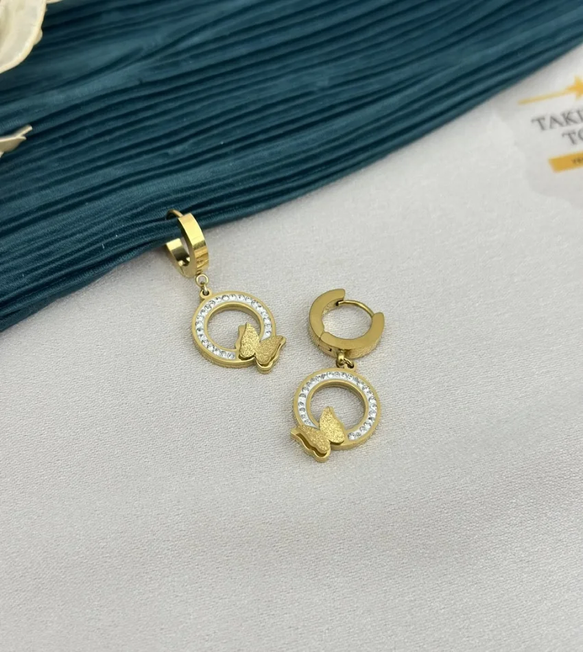 Taşlı Kelebekli Küpe