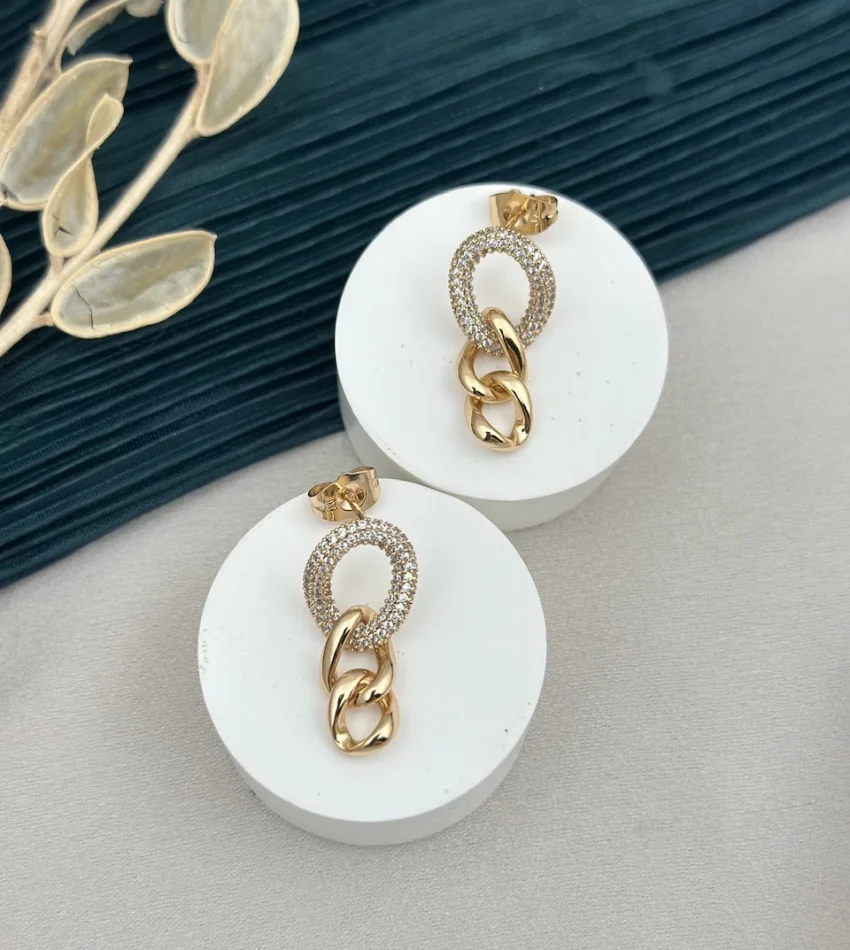 Taşlı Sarkıt Bakır Ton Gurmet Vip Küpe