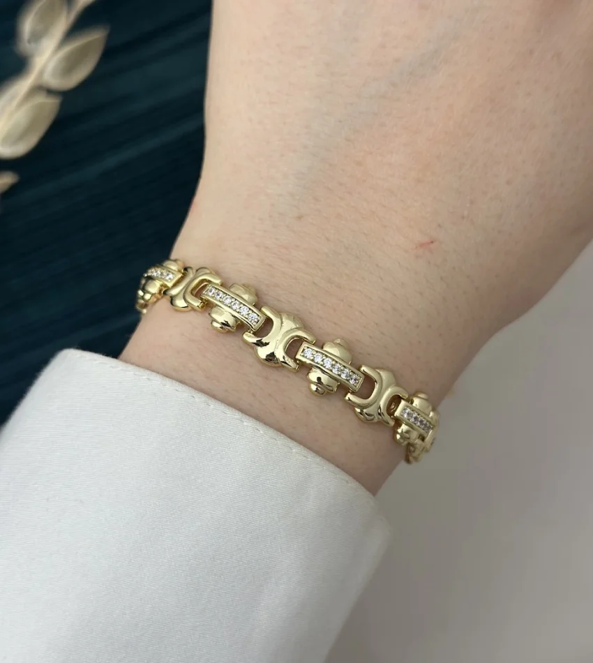 14K Gold Taşlı Trend Vip Bileklik (17+2 cm)