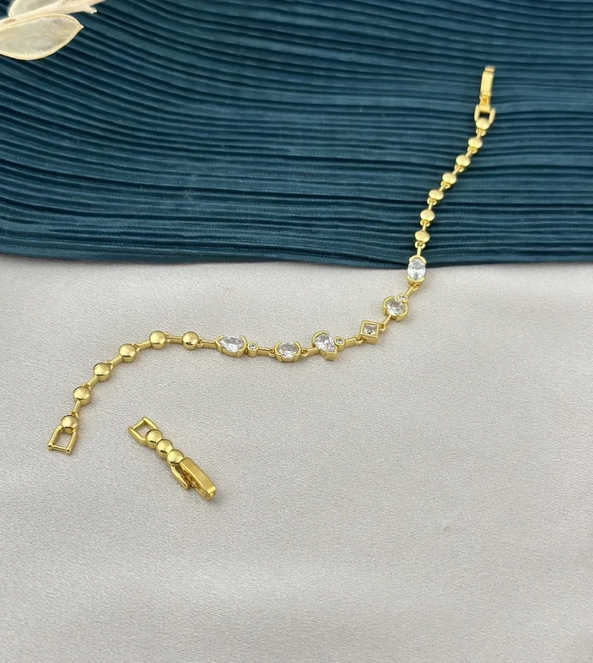 14K Asimetrik Taşlı Zarif XP Suyolu Vip Bileklik (17+2 cm)