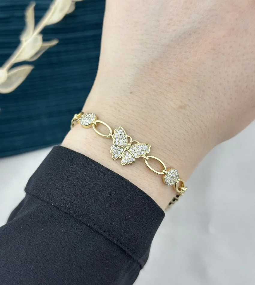 14K Taşlı Kelebekli XP Vip Bileklik (17+2 cm)