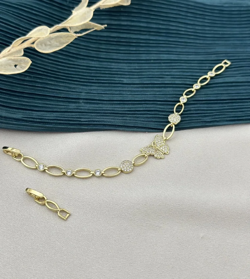 14K Taşlı Kelebekli XP Vip Bileklik (17+2 cm)