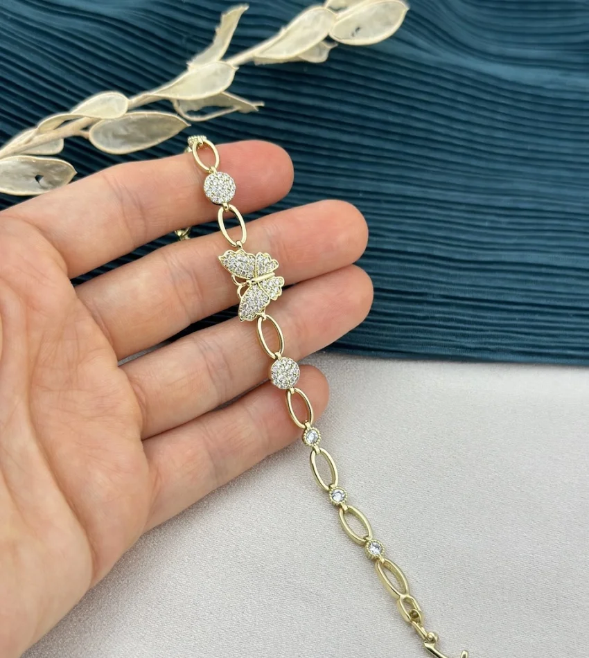 14K Taşlı Kelebekli XP Vip Bileklik (17+2 cm)