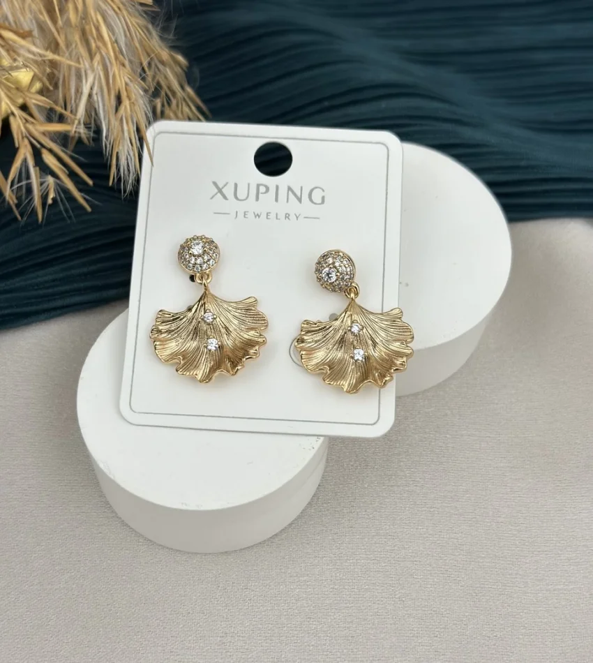 Sallantılı Taşlı Yaprak XP Küpe (Bakır Renk)