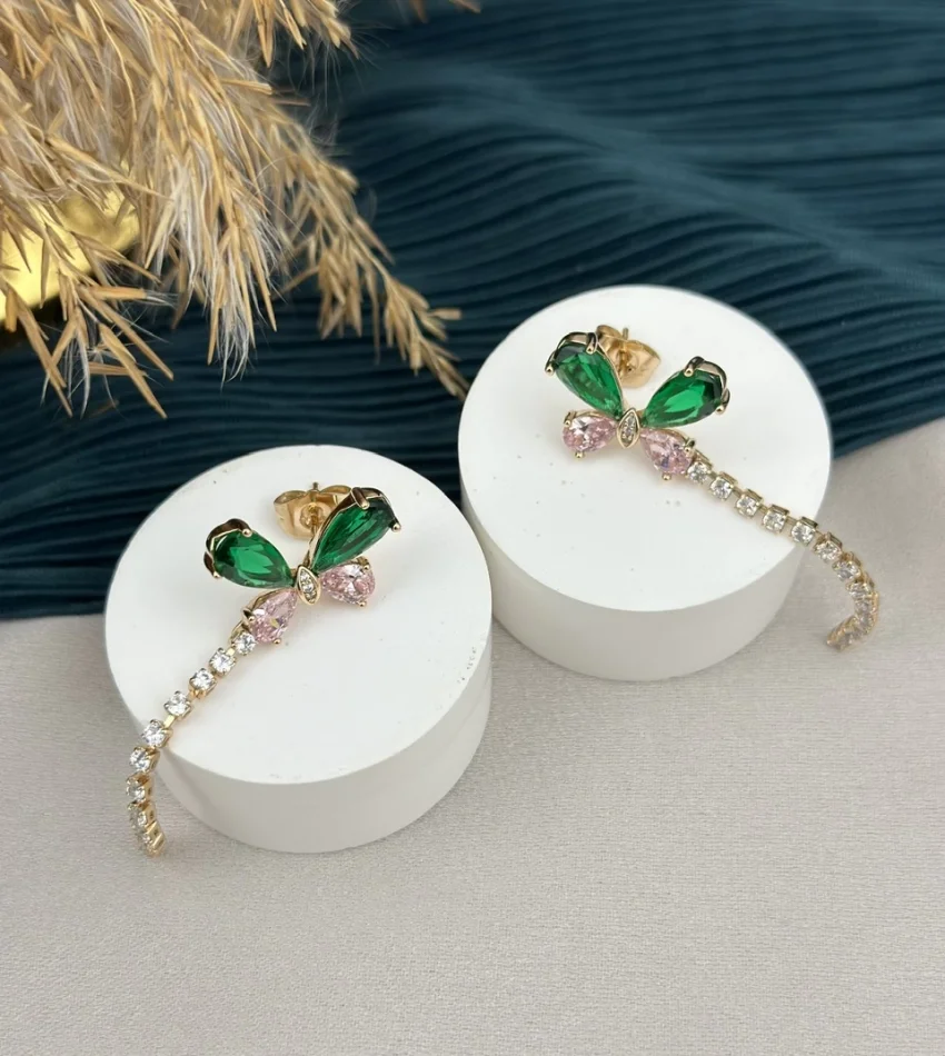 Renkli Taşlı Sarkıt Kelebek XP Küpe