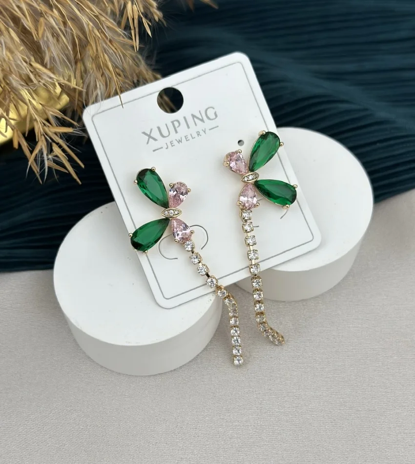 Renkli Taşlı Sarkıt Kelebek XP Küpe