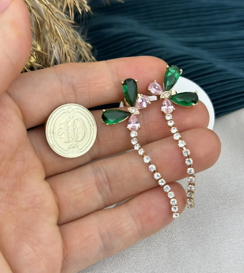 Renkli Taşlı Sarkıt Kelebek XP Küpe