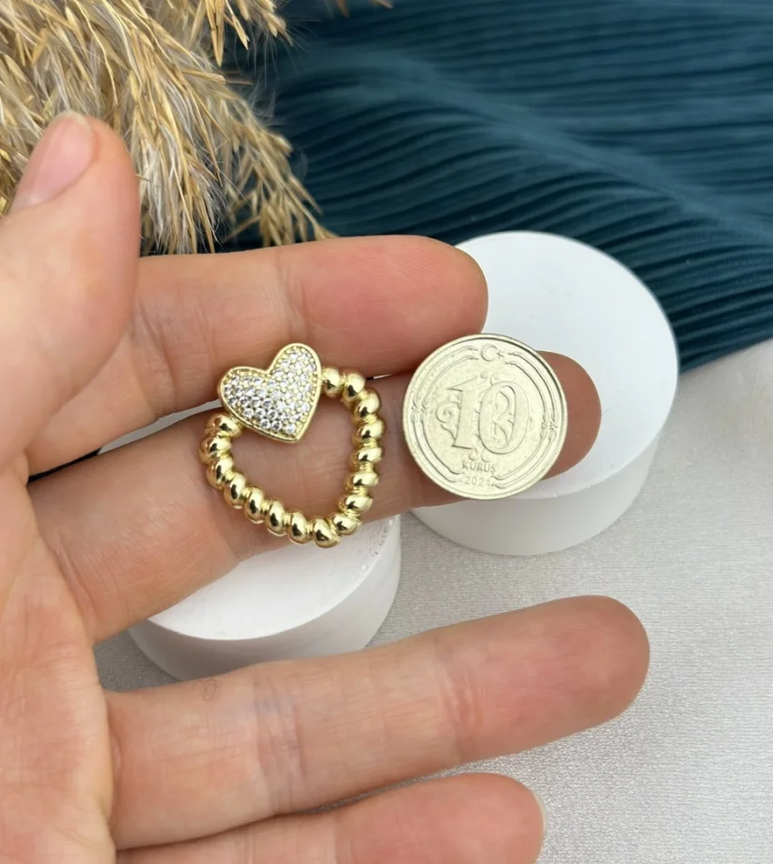 Burgulu Taşlı Kalp XP Küpe (Gold)