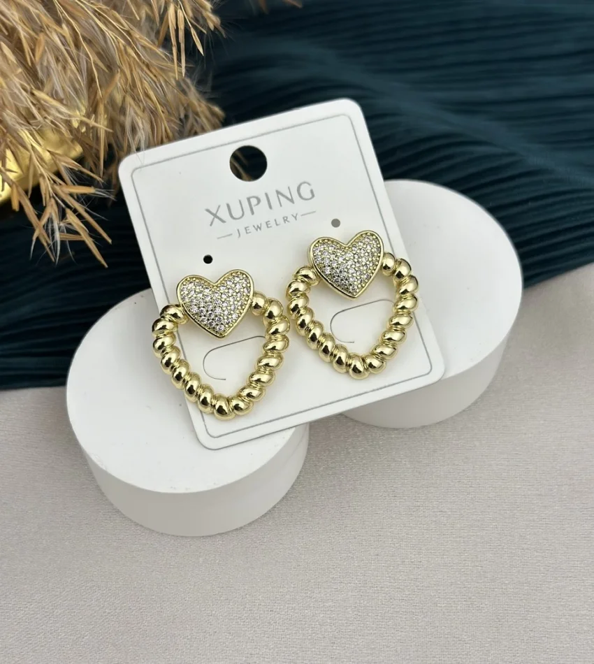 Burgulu Taşlı Kalp XP Küpe (Gold)