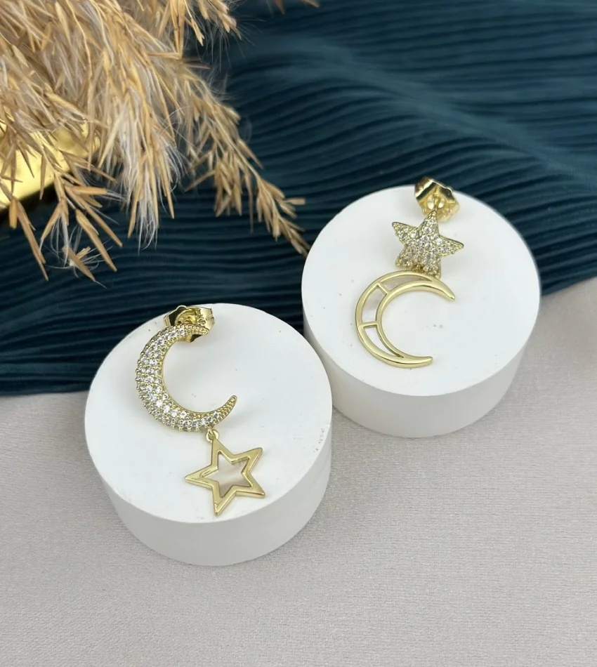 Taşlı Sarkıt Ay-Yıldız XP Küpe (Gold)