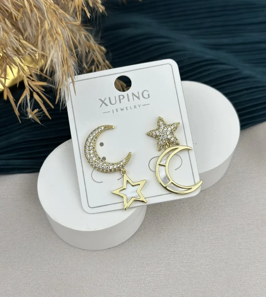 Taşlı Sarkıt Ay-Yıldız XP Küpe (Gold)