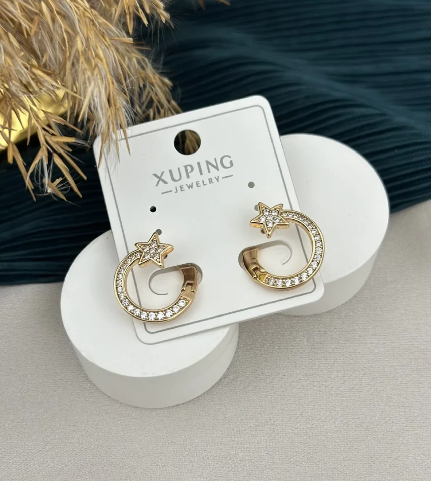 Önden Arkaya Geçişli Ay-Yıldız XP Küpe (Bakır)