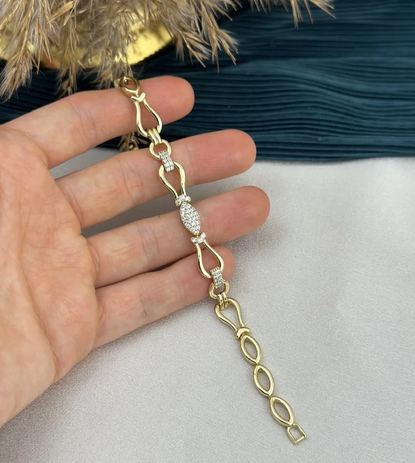 Zarif Oval Geçişli Taşlı XP Bileklik (17+2 cm)
