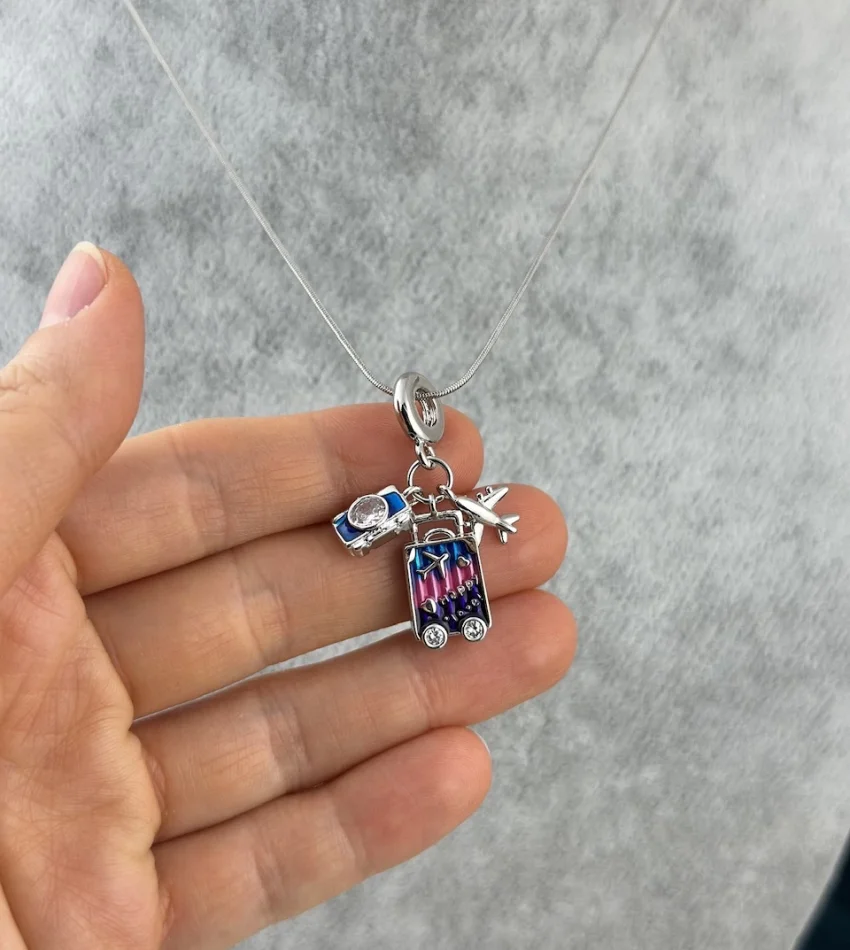 Gümüş Charmlı Seyahat Çocuk Kolye (40+5 cm)