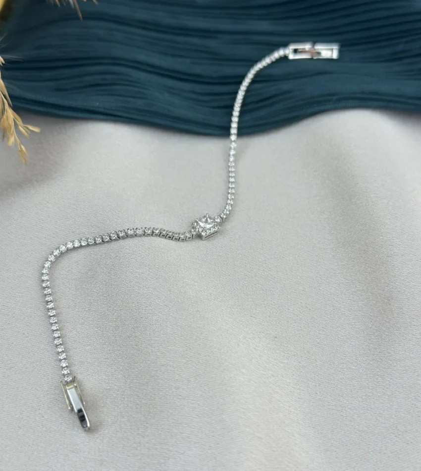 İthal Gümüş Baget Taşlı Suyolu Bileklik (17 cm)