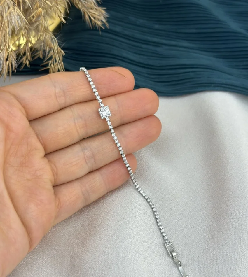 İthal Gümüş Baget Taşlı Suyolu Bileklik (17 cm)