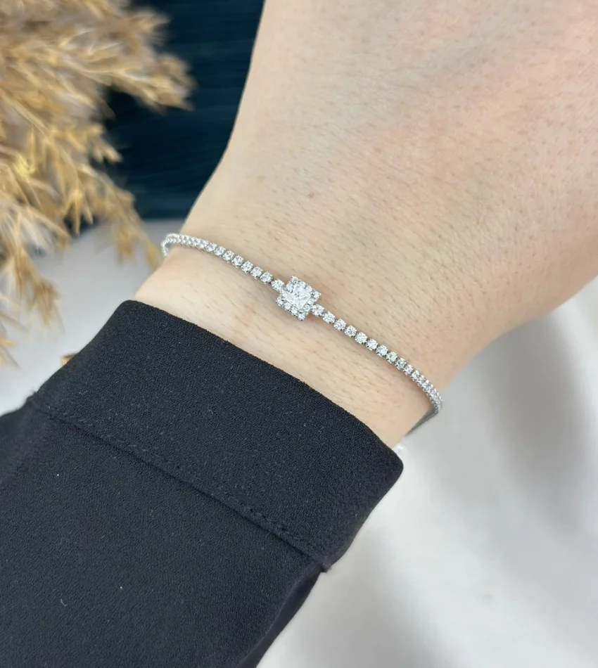 İthal Gümüş Baget Taşlı Suyolu Bileklik (17 cm)