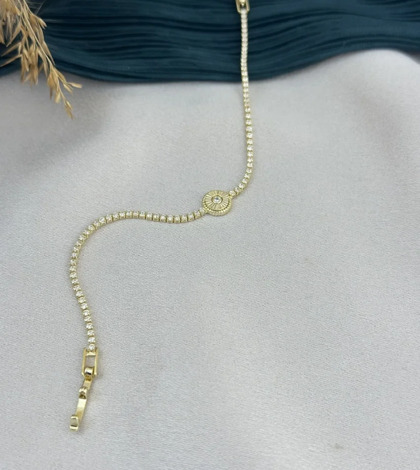Gold Daire Detaylı Suyolu Bileklik (17 cm)