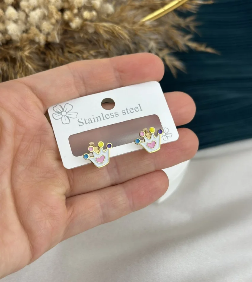Renkli Prenses Tacı Çocuk Küpe