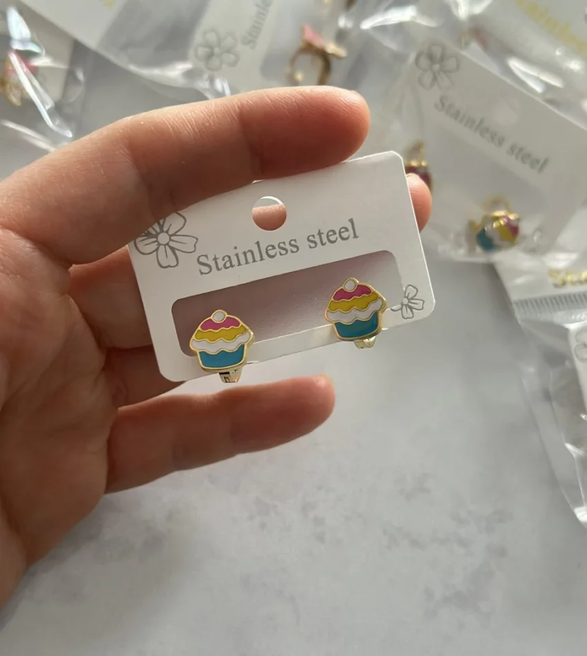 Renkli Kap Kek Çocuk Küpe