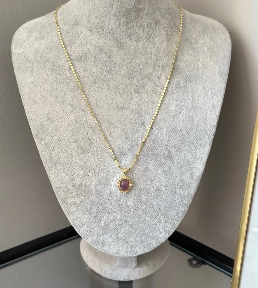 Ezme Pullu Zinvir Mor Taşlı Vintage Kolye (55 cm)