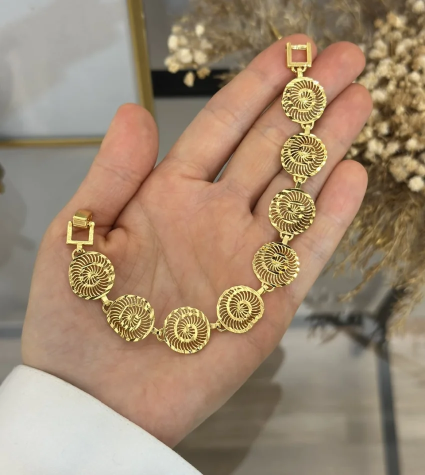 22 Ayar Kalem İşi Yuvarlak Telkari Bileklik (18 cm)