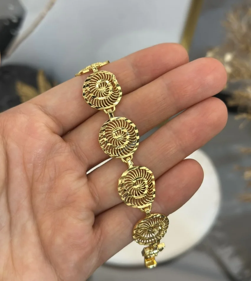 22 Ayar Kalem İşi Yuvarlak Telkari Bileklik (18 cm)