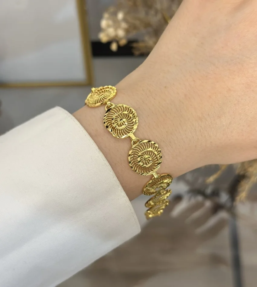 22 Ayar Kalem İşi Yuvarlak Telkari Bileklik (18 cm)