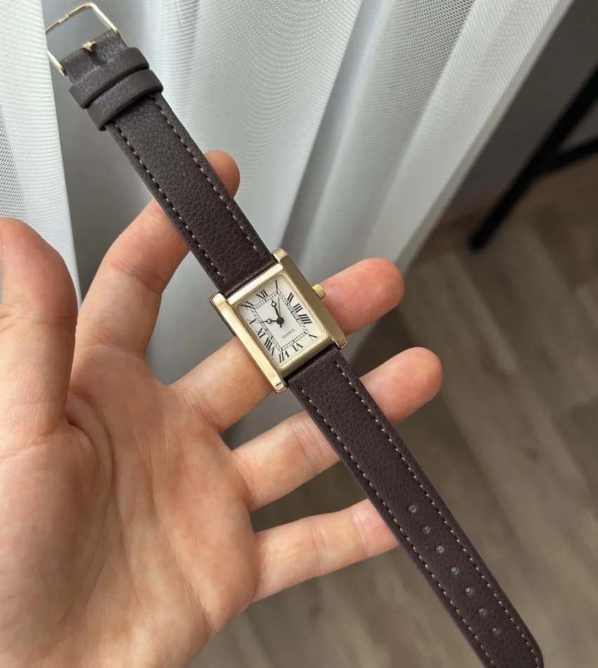 Kahverengi Deri Kordon Dikdörtgen Saat