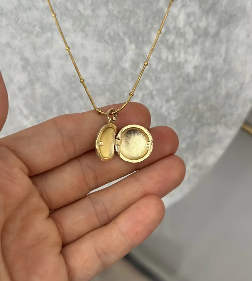 Mavi Mineli Kuşlu Açılır Kapaklı Kolye (40+5 cm)