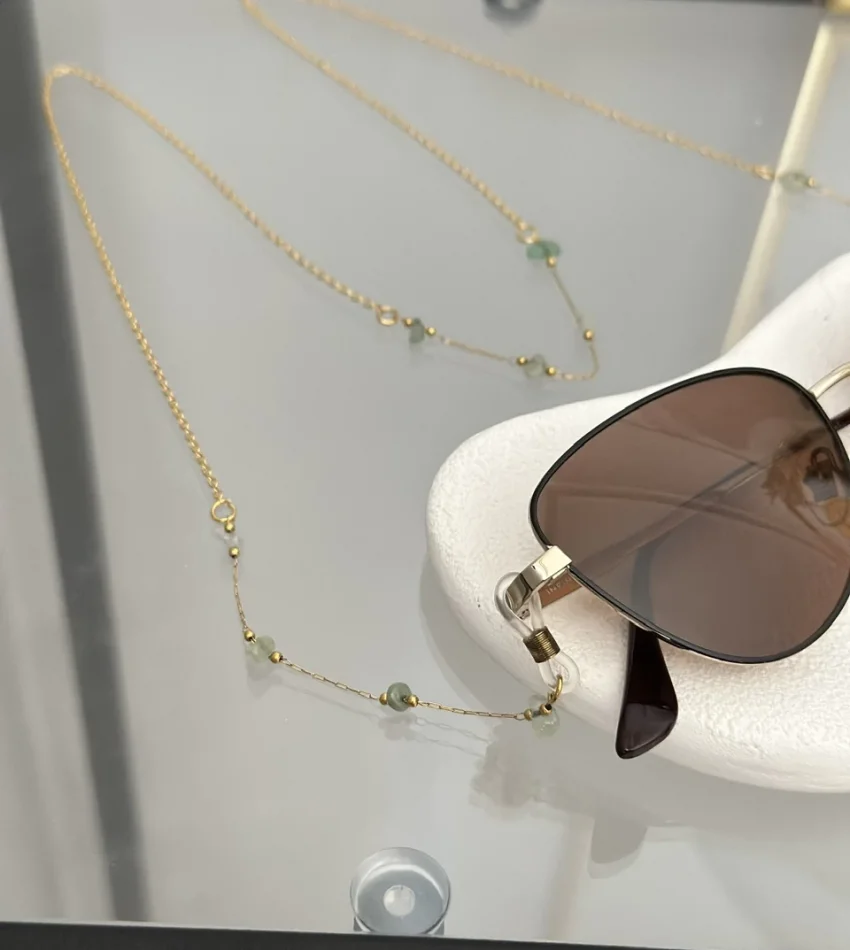 Doğal Yeşim Taşlı Çelik Gözlük Zinciri