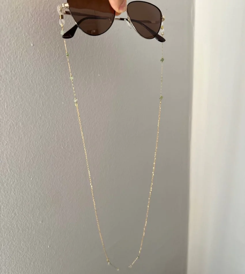 Doğal Yeşim Taşlı Çelik Gözlük Zinciri