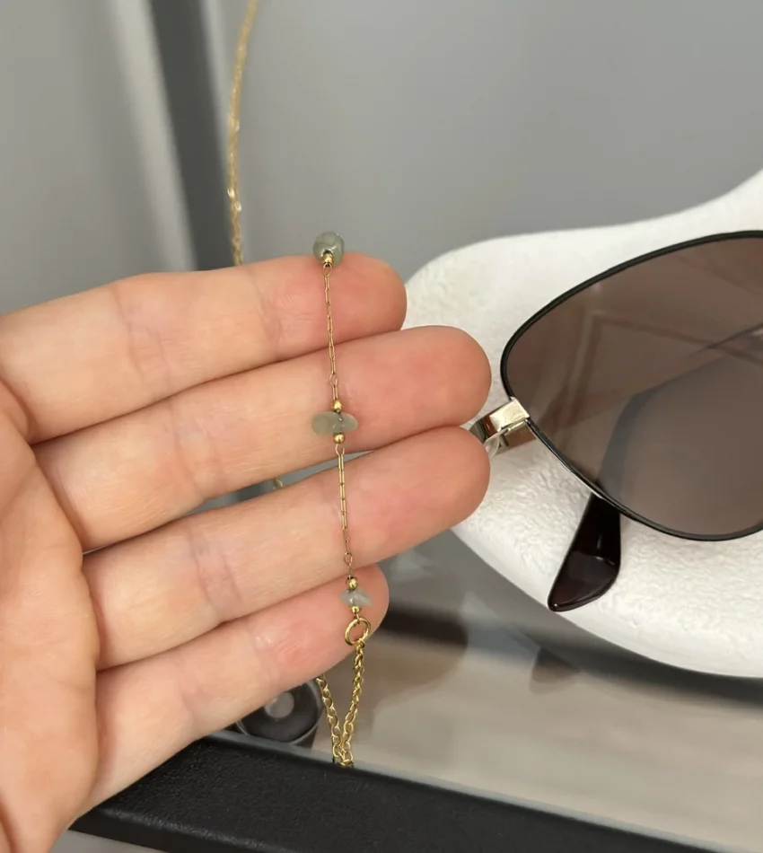 Doğal Yeşim Taşlı Çelik Gözlük Zinciri