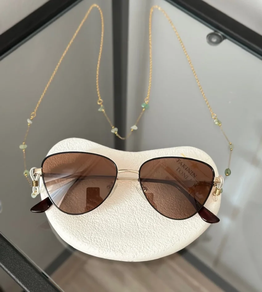 Doğal Yeşim Taşlı Çelik Gözlük Zinciri