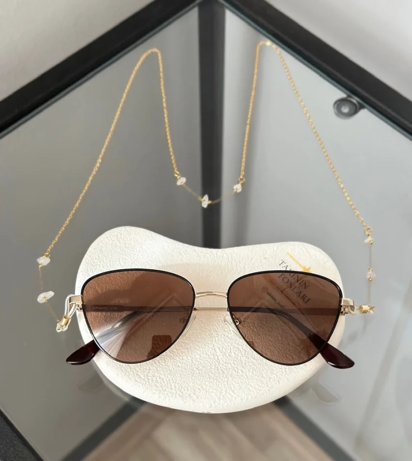 Doğal Pembe Kuvars Taşlı Çelik Gözlük Zinciri