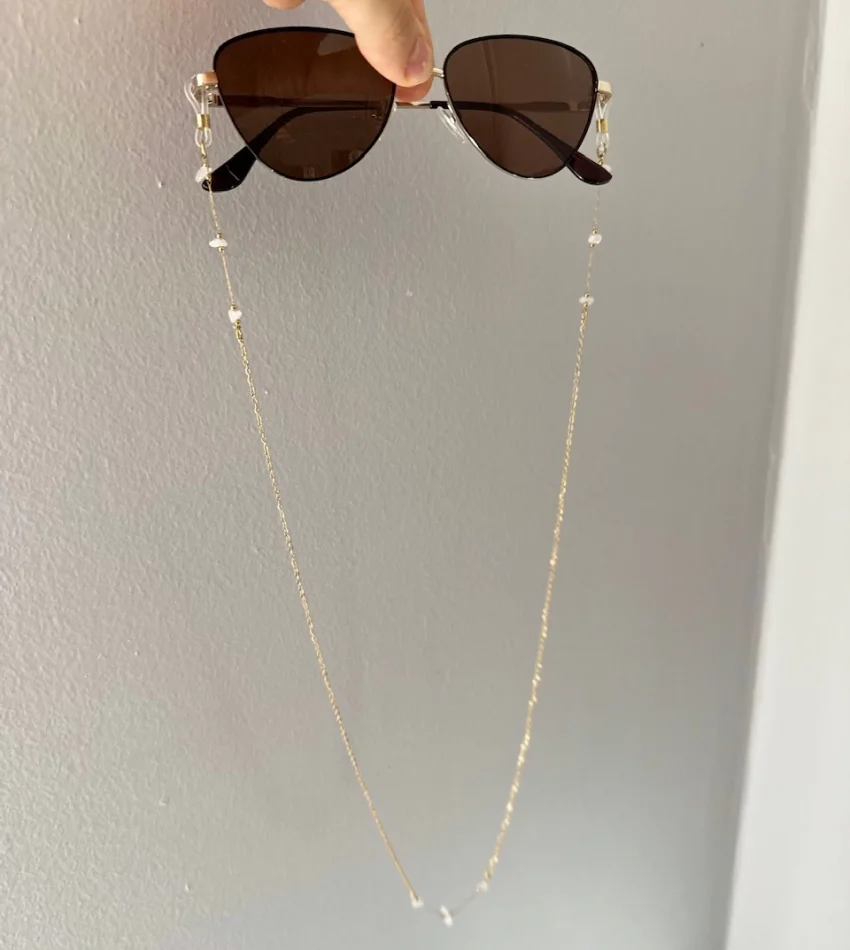 Doğal Pembe Kuvars Taşlı Çelik Gözlük Zinciri