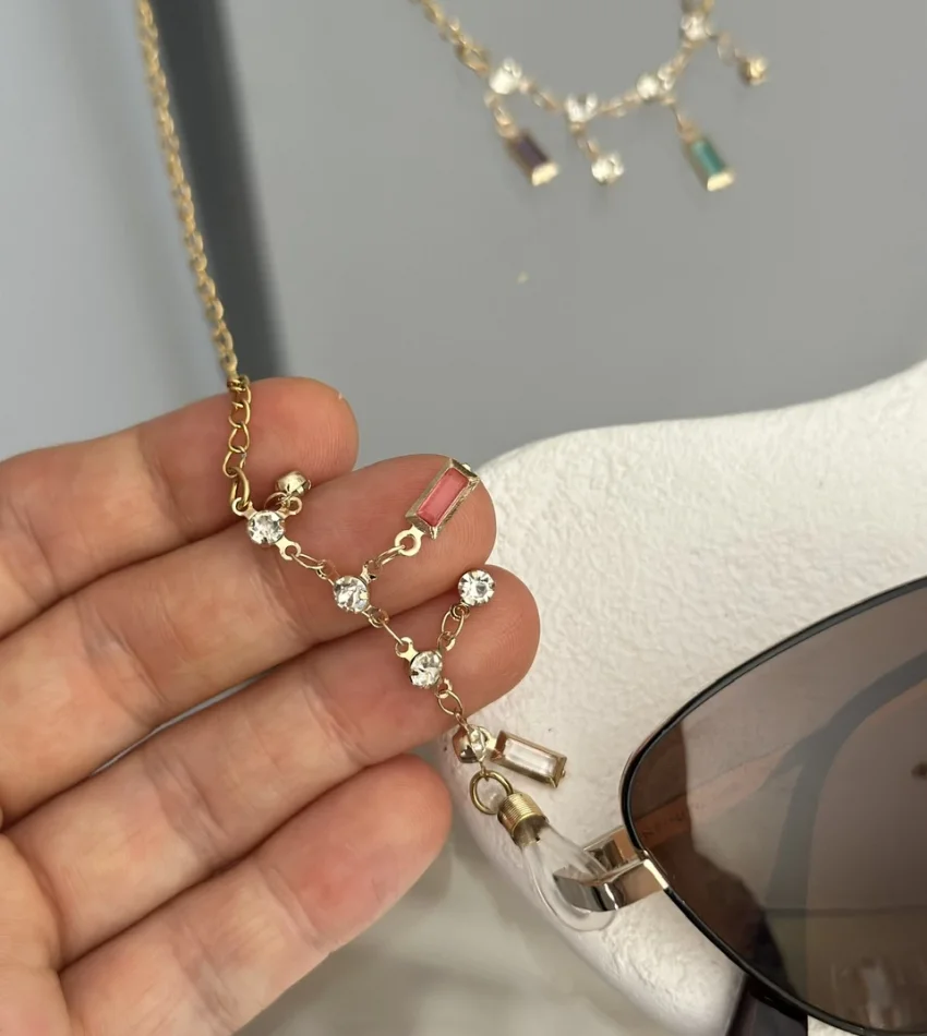 Trend Renkli Taşlı Çelik Gözlük Zinciri
