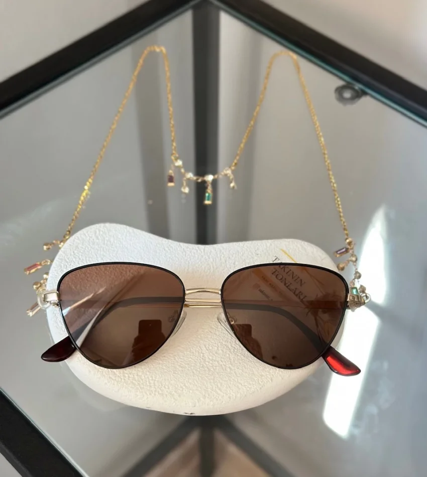 Trend Renkli Taşlı Çelik Gözlük Zinciri