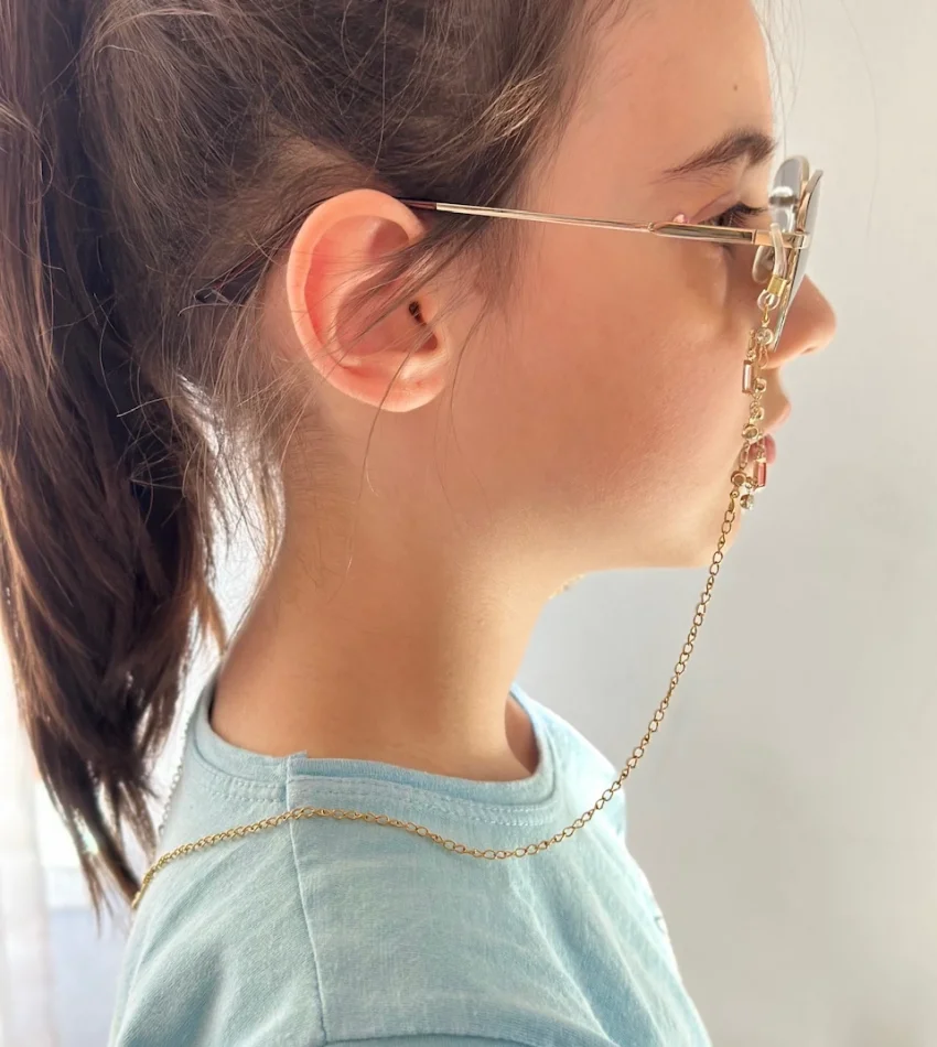 Trend Renkli Taşlı Çelik Gözlük Zinciri