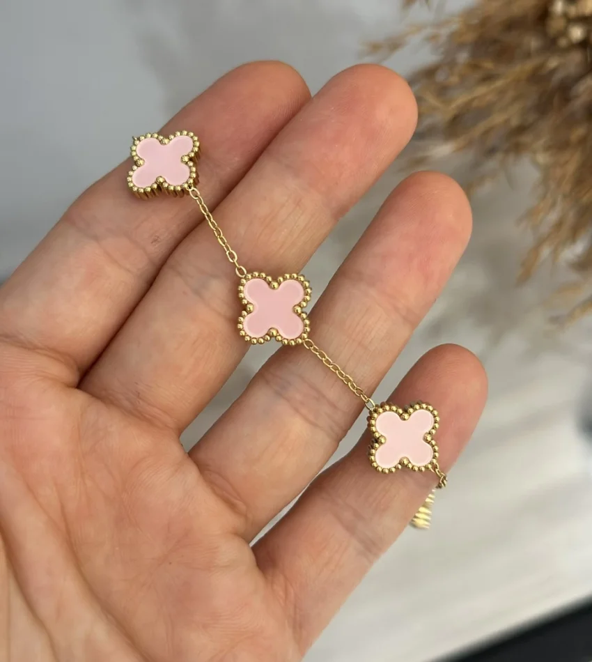 Çelik Marka Model Pembe Yonca Bileklik