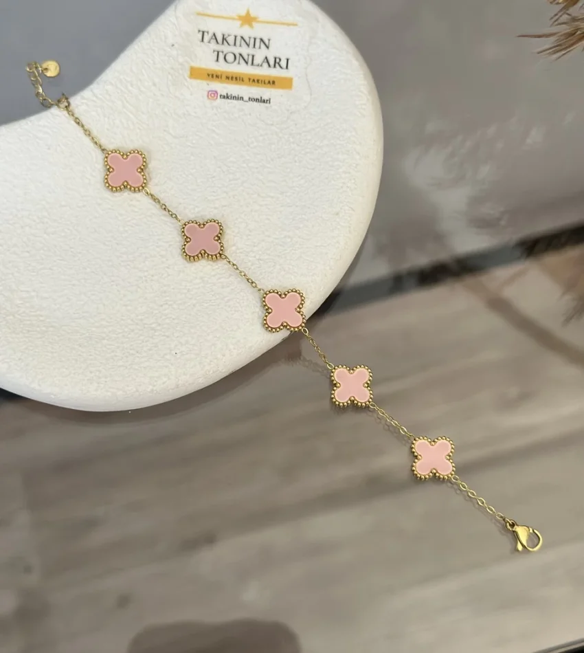 Çelik Marka Model Pembe Yonca Bileklik