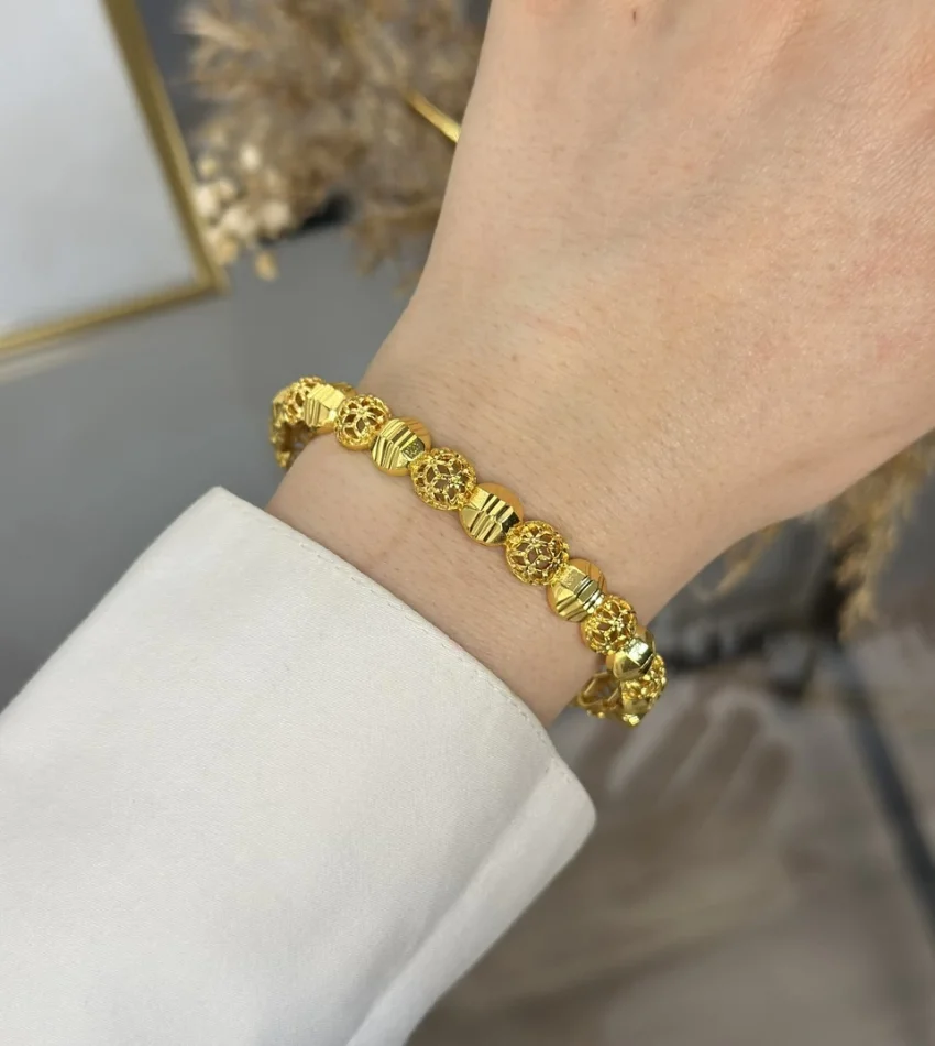 22 Ayar Telkari İşlemeli Topçuk Kelepçe Bilezik (6.0 cm)