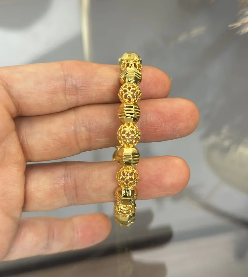 22 Ayar Telkari İşlemeli Topçuk Kelepçe Bilezik (6.0 cm)