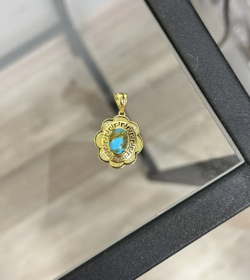 22 Ayar Firuze Taşlı İşli Kolye Ucu