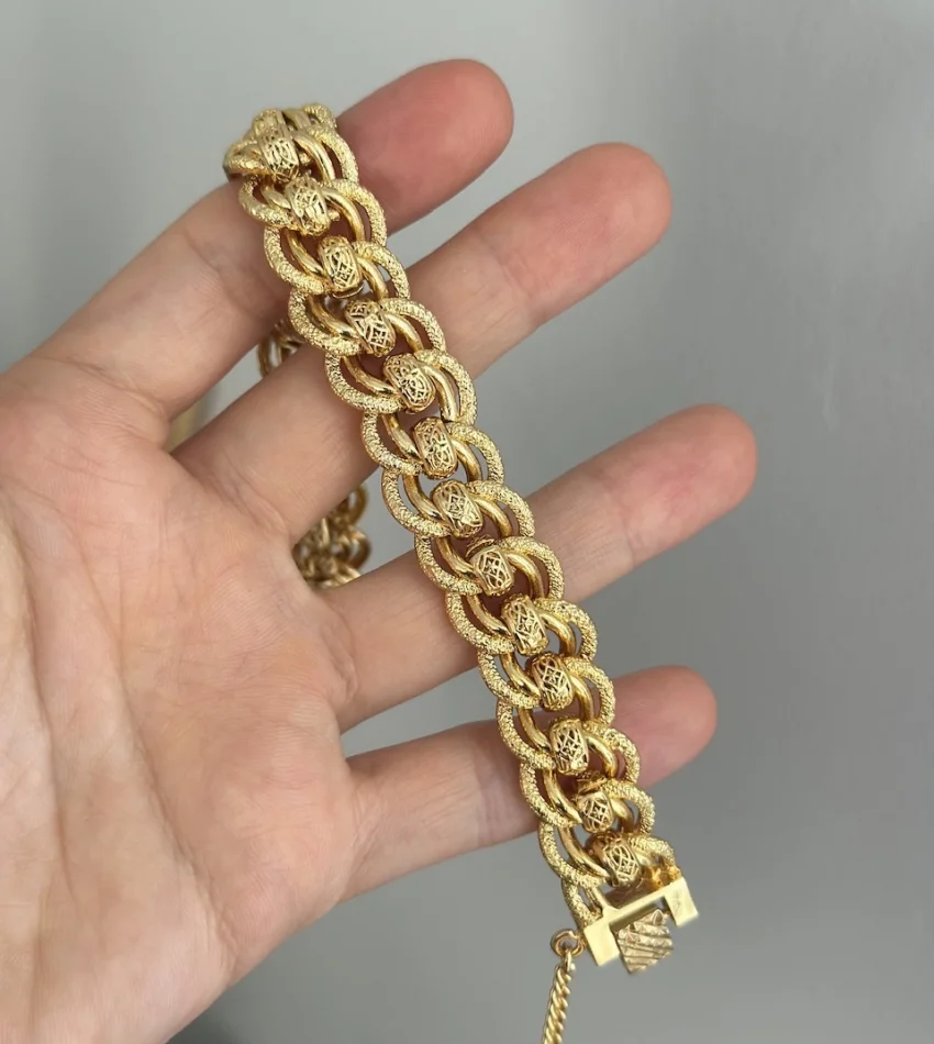 22 Ayar İsleme Topçuk Detaylı Samanyolu Bileklik (20 cm)