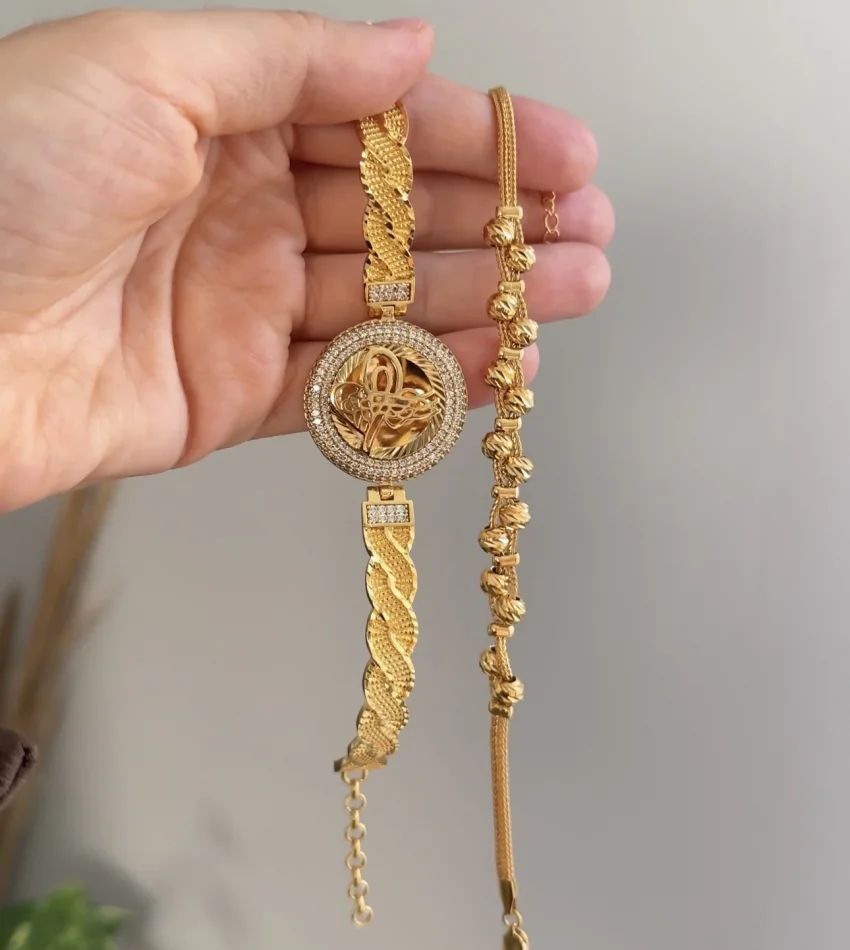 22 Ayar Tuğralı Kelepçe ve Dorika Bileklik