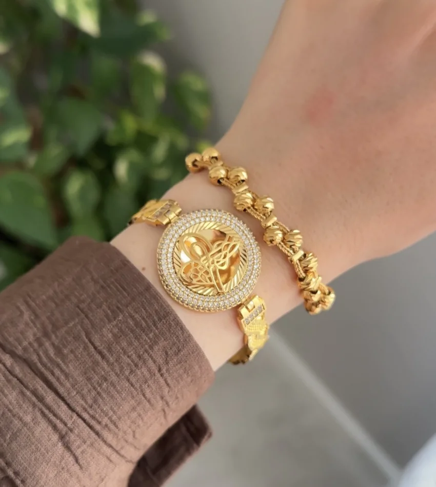 22 Ayar Tuğralı Kelepçe ve Dorika Bileklik