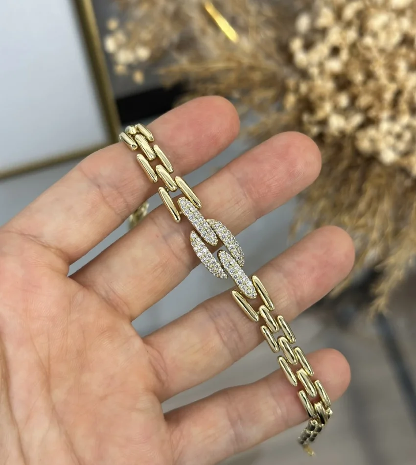 XP Gold Oval Taşlı Geçişli Bileklik (17+2 cm)