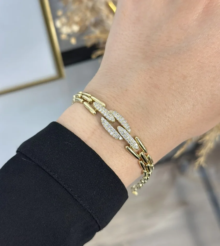 XP Gold Oval Taşlı Geçişli Bileklik (17+2 cm)