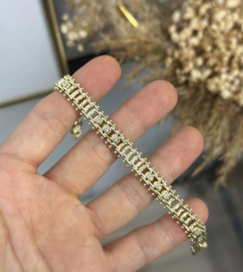 XP Gold Dorikali Hasir Taşlı Bileklik (17+2 cm)
